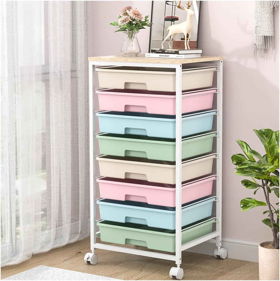 Detalle de SYKIARIOL 1250-1 Rainbow Rolling Cart with 8 Drawers and Wooden Top