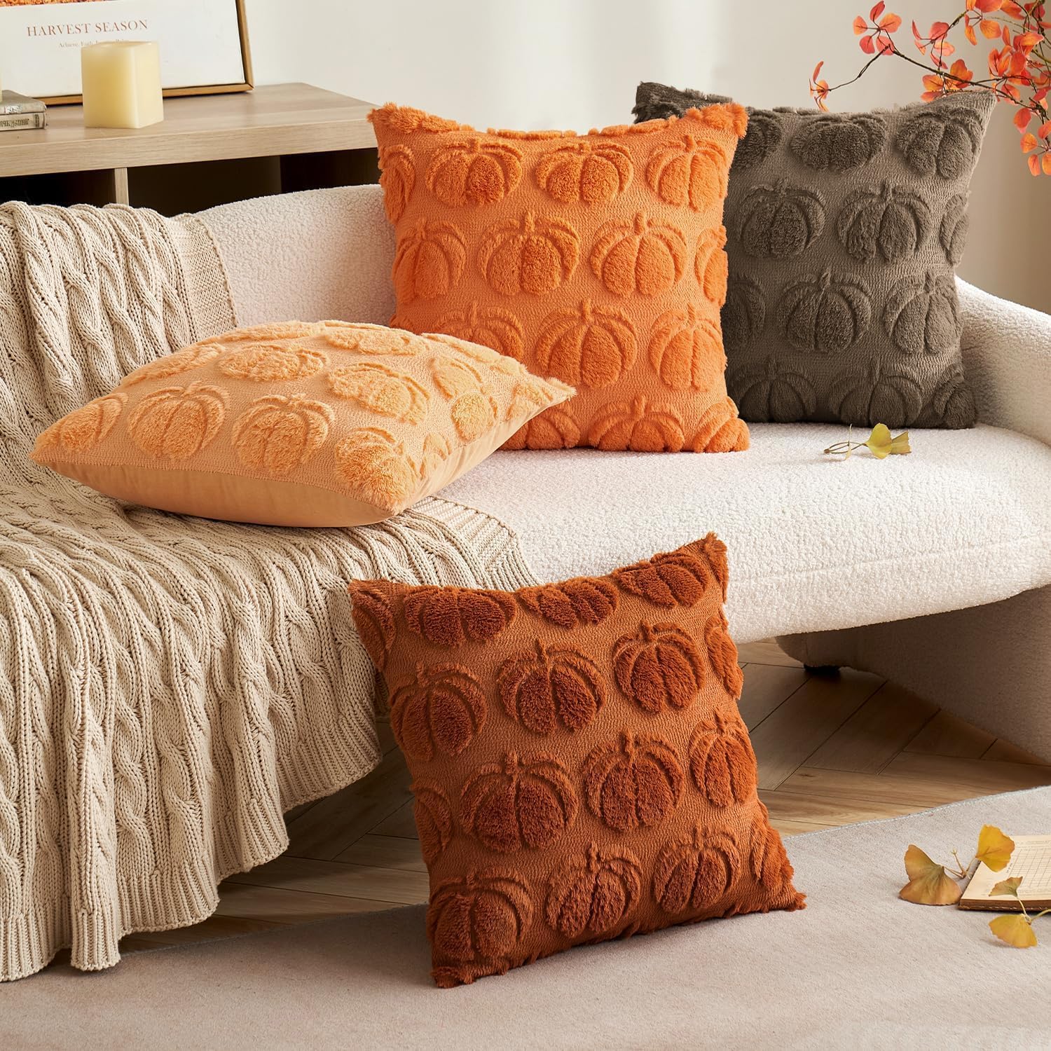 Detalle de MIULEE Fall Pumpkin Pillow Covers, 20x20 Coco Brown Faux Fur, Set of 2