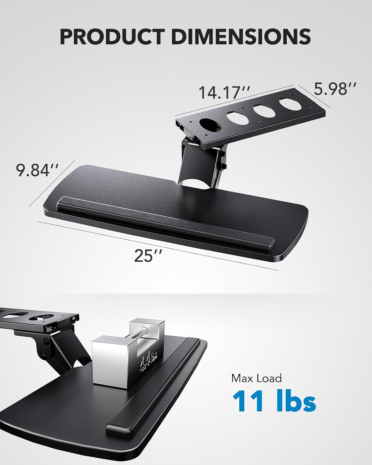Detalle 2 de HUANUO HN-J Under-Desk Keyboard Tray, Swivel, Height-Adjustable, with Wrist Rest