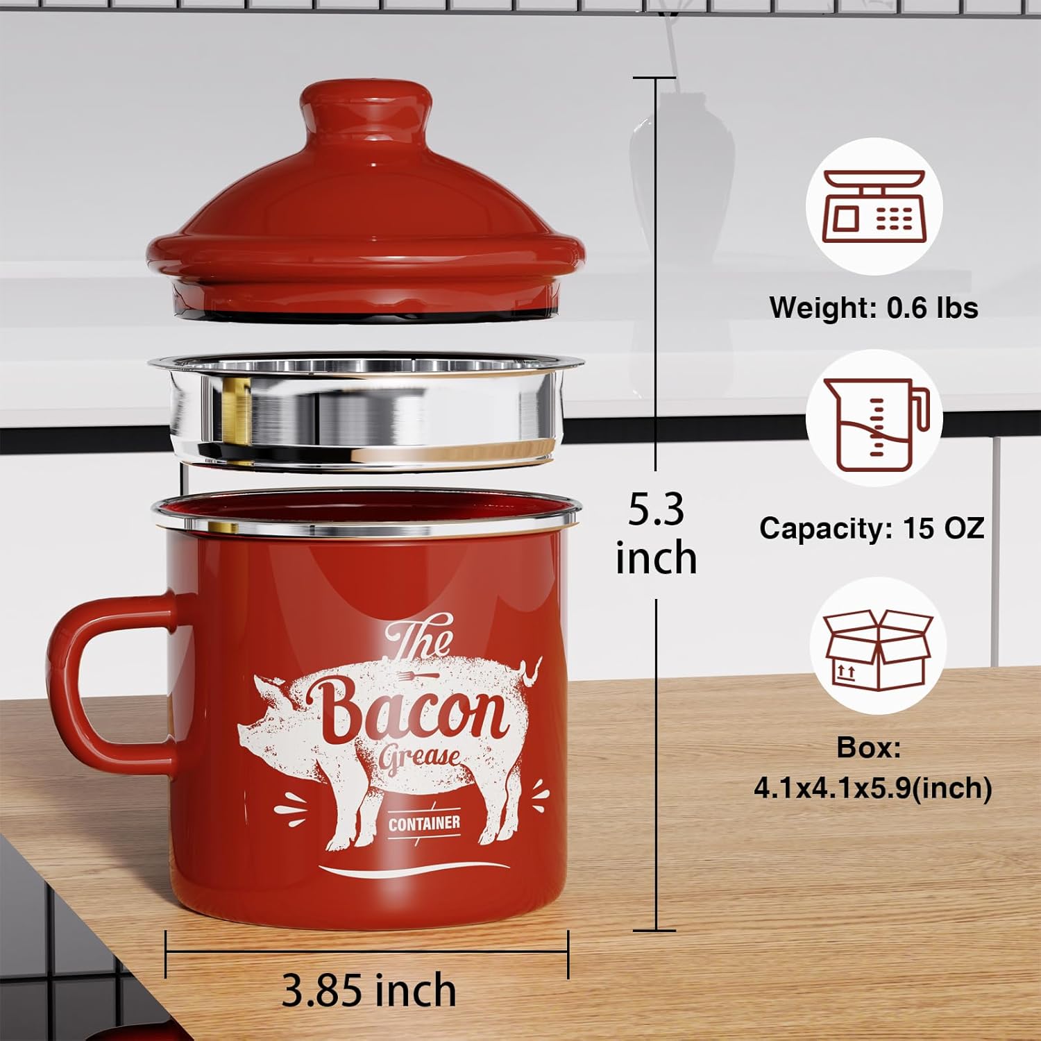 Detalle 2 de PGYARD Mini Bacon Grease Container 15oz