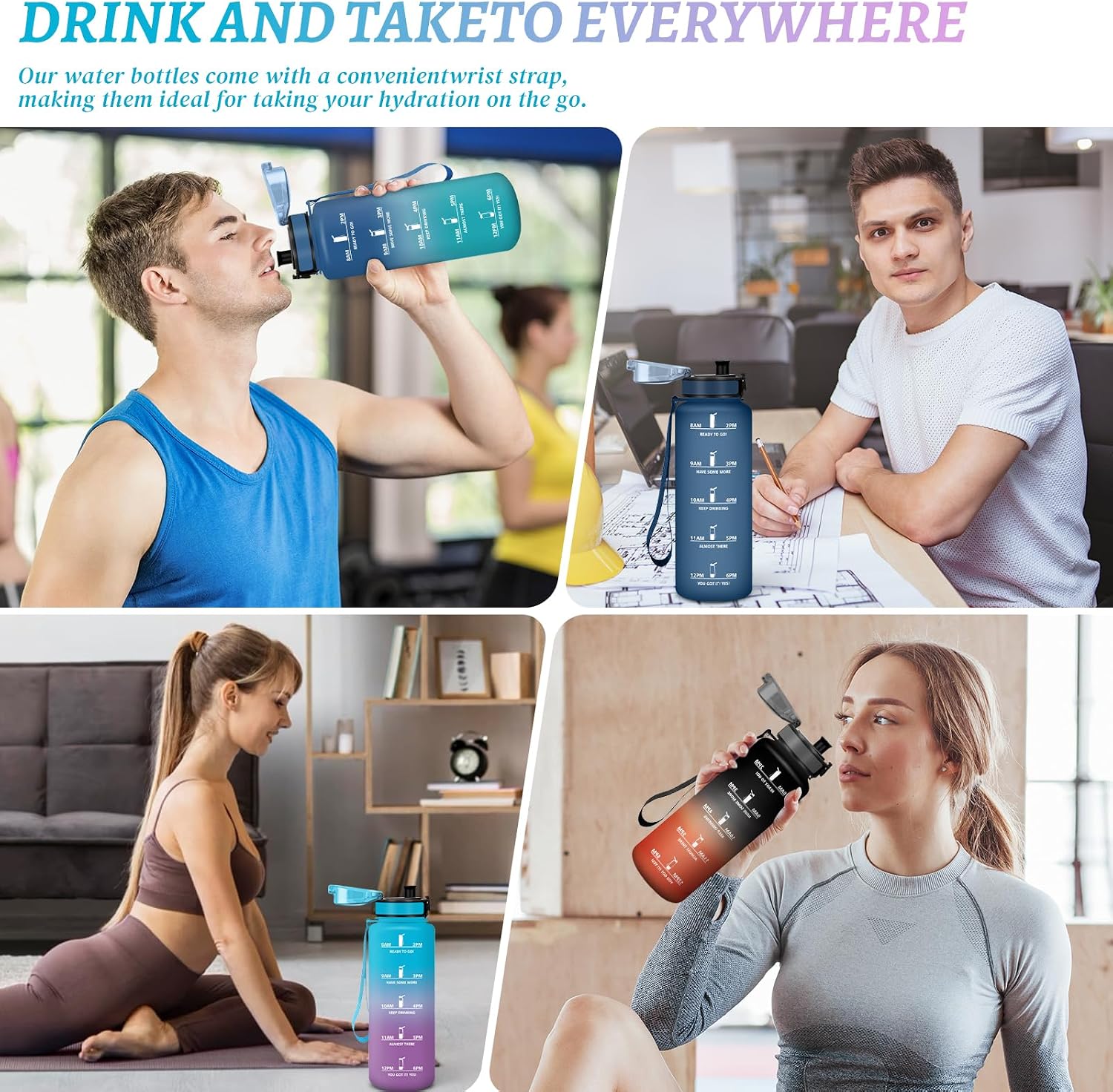 Thumbnail 6 de Mulbijeo Gourde de sport réutilisable 1,5 L étanche, design anti-fuites et motivant