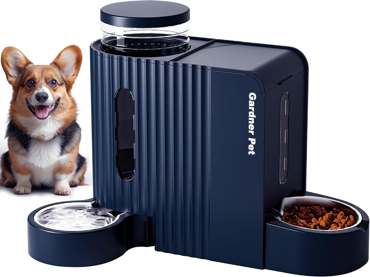 Detalle de Gardner Pet Automatischer Futterspender Katzen/Hunde, 2 Edelstahlnäpfe 6L*2 – Nicht elektrisch, BPA-frei, blau