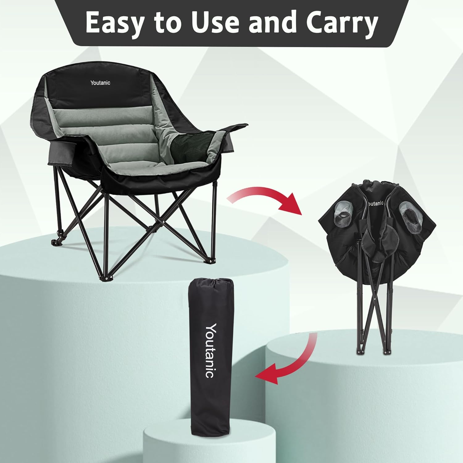 Thumbnail 5 de Youtanic Oversized Camping Chair (Style 4) — portable folding outdoor chair with side pockets and cup holders, up to 400 lbs