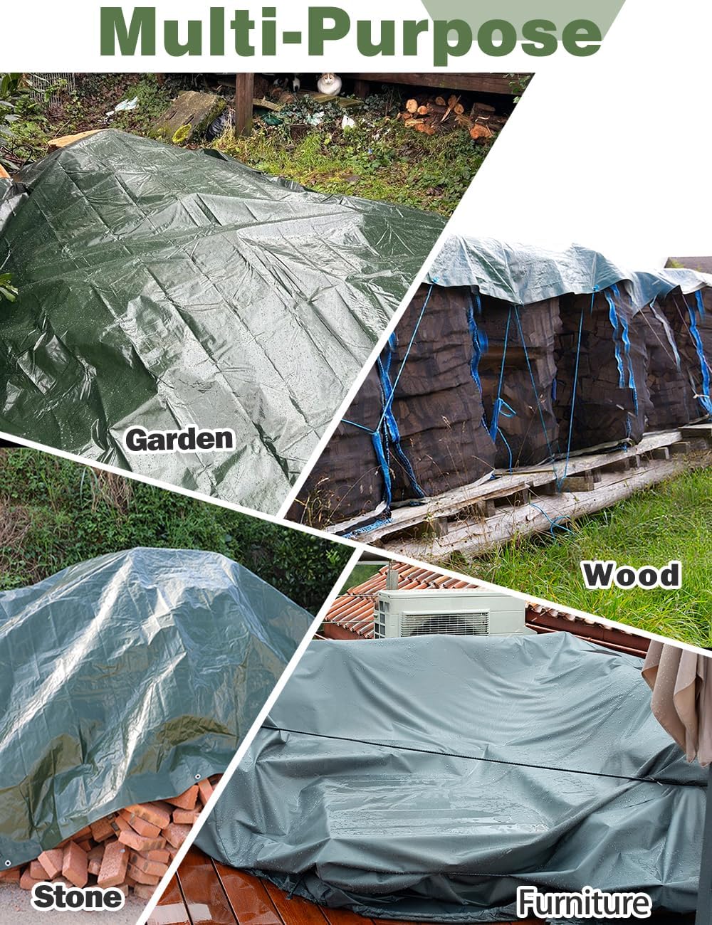 Thumbnail 5 de Wohohoho 125GSM Waterproof Heavy Duty Tarpaulin 2m x 2m (Green)