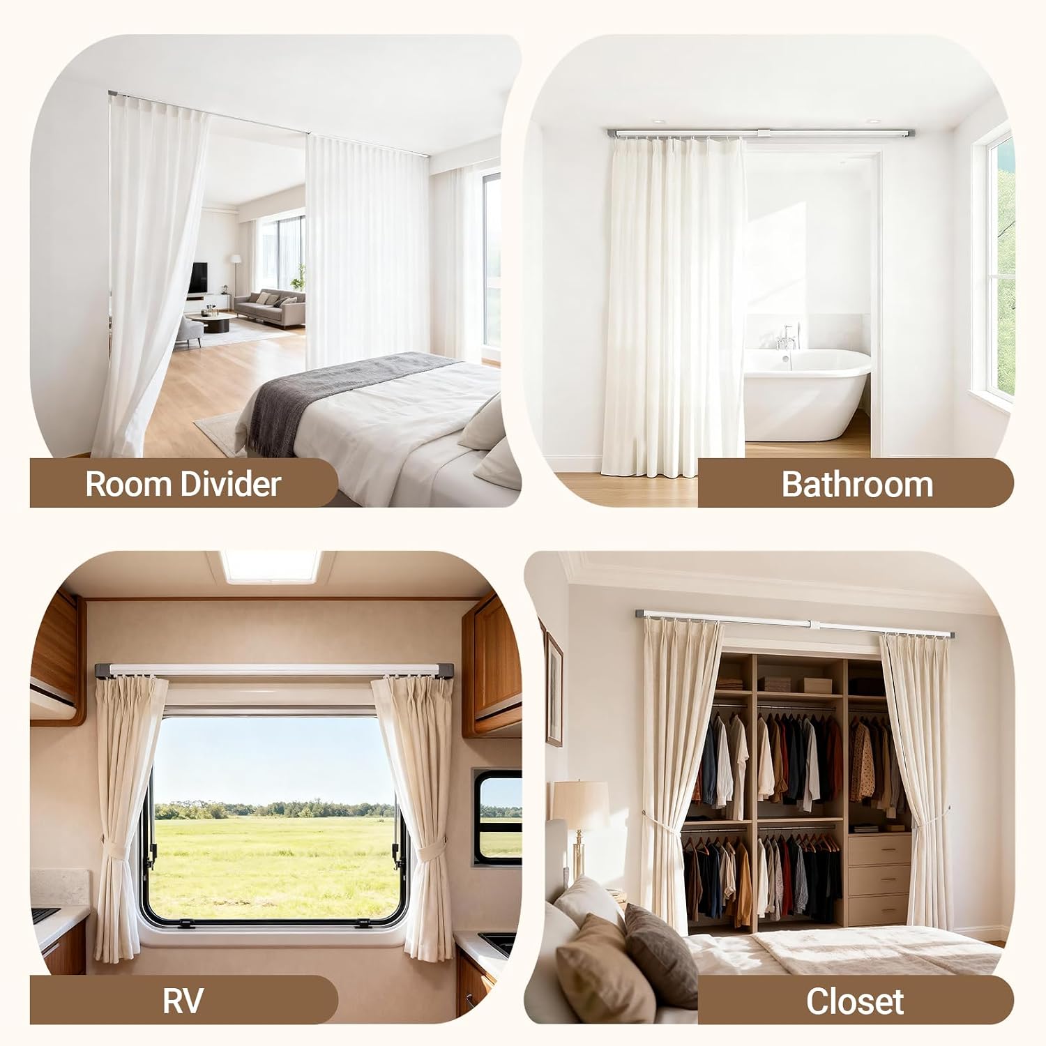 Detalle 2 de Pealybora Telescopic Curtain Track, Ceiling-Mount Aluminium Rail, Hooks, 3.2-7.8 FT
