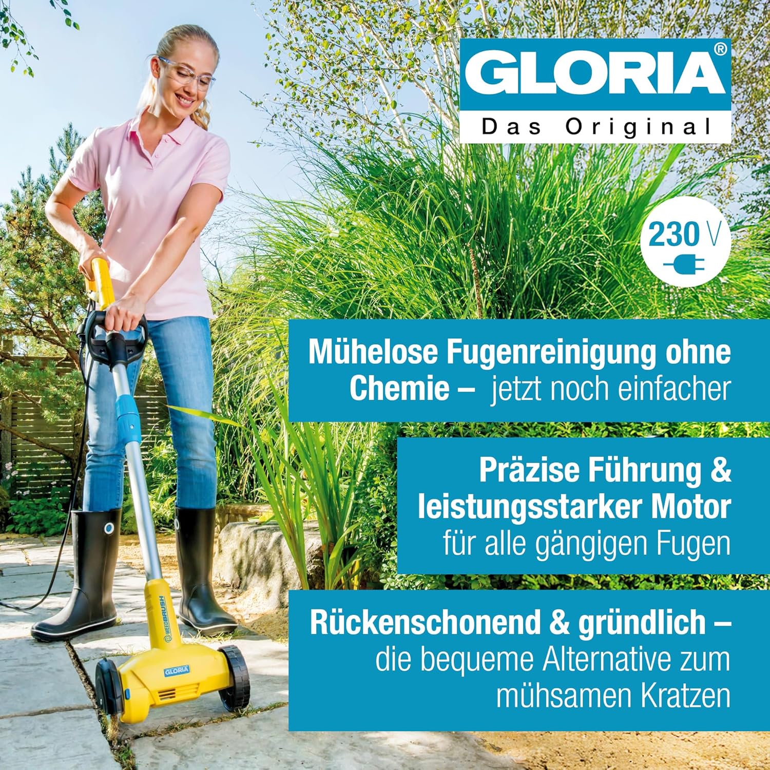 Detalle de GLORIA WeedBrush: Elektrischer Fugenbürsten-Versiegler für Pflasterfugen, Terrassenplatten und Wege