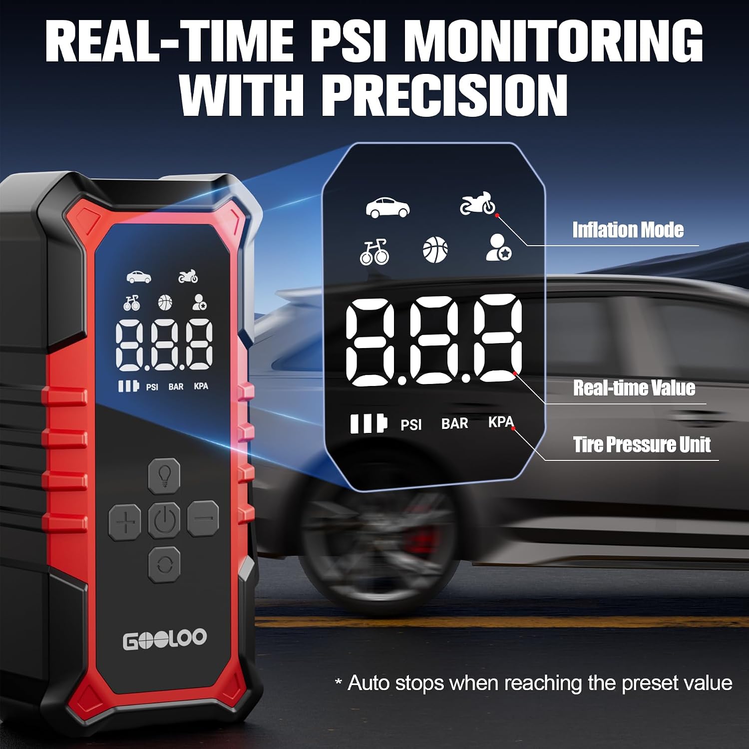 Detalle 2 de GOOLOO A6 Gear Portable Tire Inflator 160 PSI