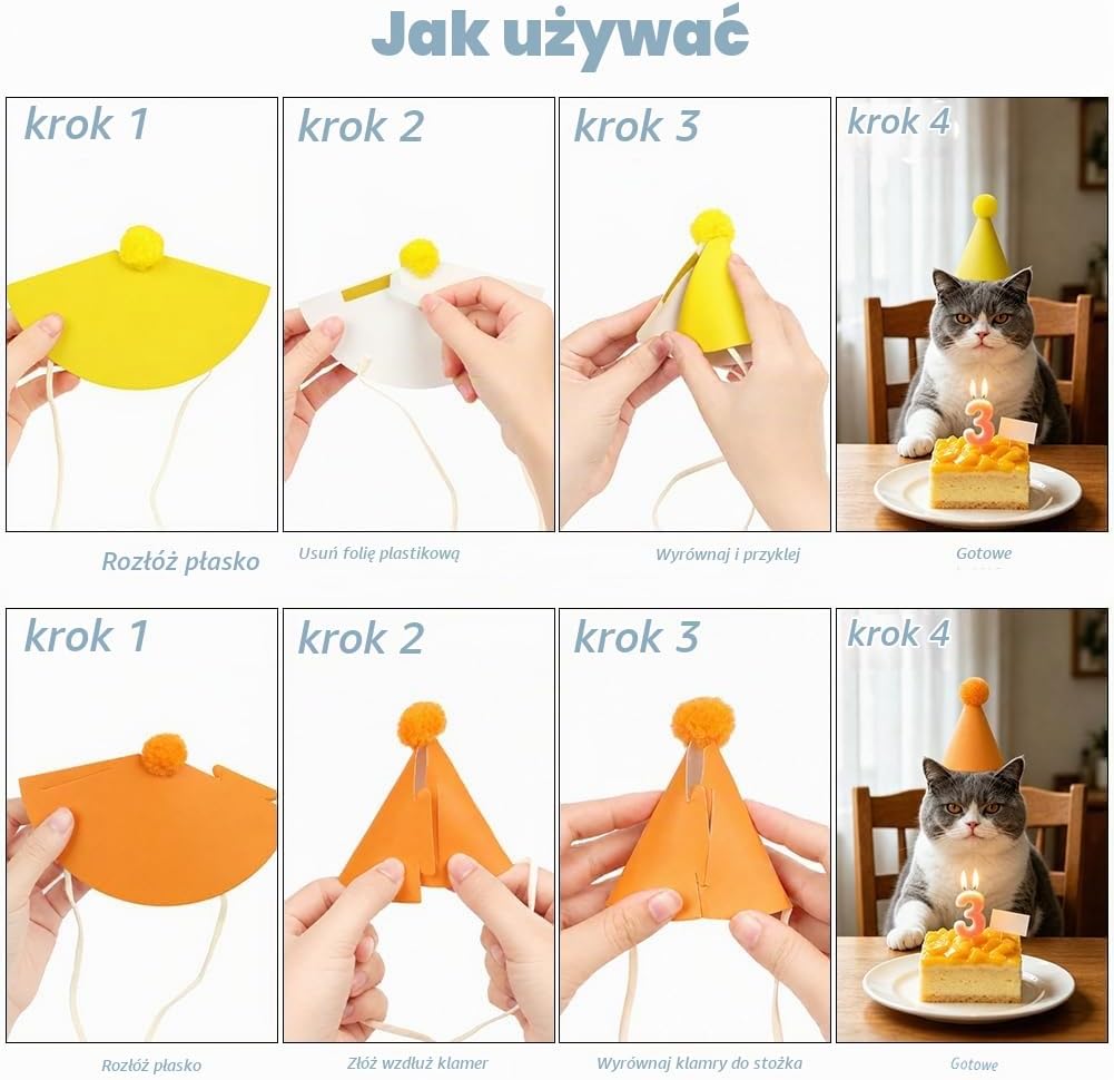 Detalle de AYBUY 12 miniaturowych czapeczek imprezowych z pomponami i regulowanym pałąkiem