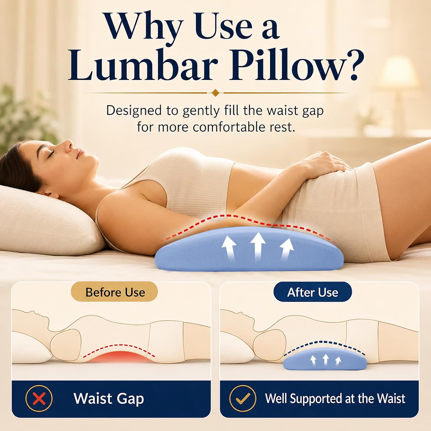 Detalle de Hydomi lumbar support pillow for bed relief back pain – memory foam waist bolster for side, back & stomach sleepers