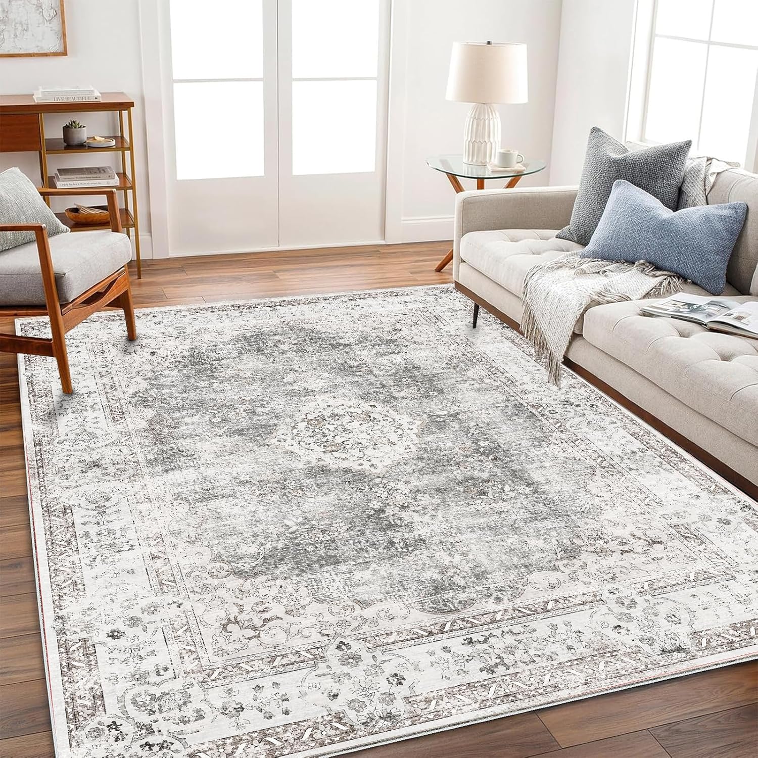 Thumbnail 1 de CHAMPLANT Washable Area Rug 4'x6' Vintage Floral with Non-Slip Backing