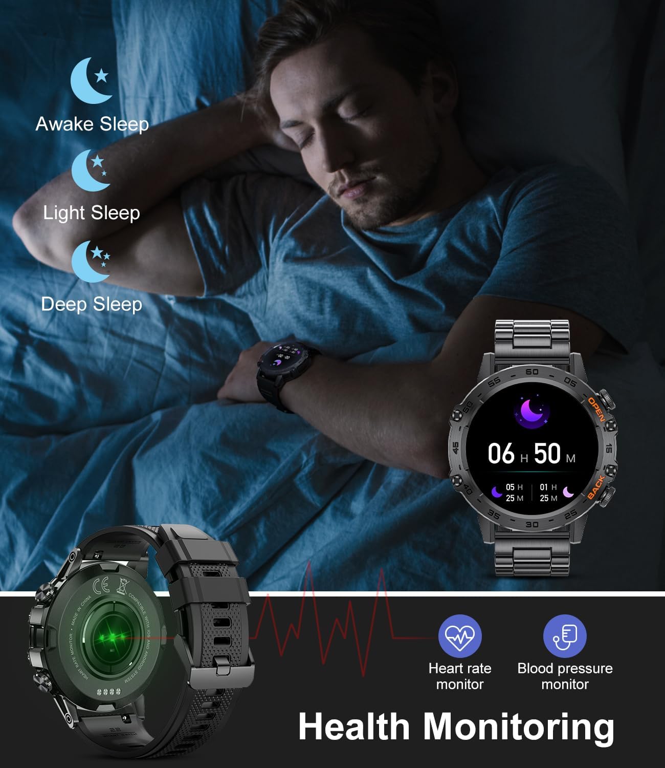 Detalle 2 de FEELNEVER Smart Watch for Men with Wireless Call Function: A Practical Military-Grade Fitness Companion