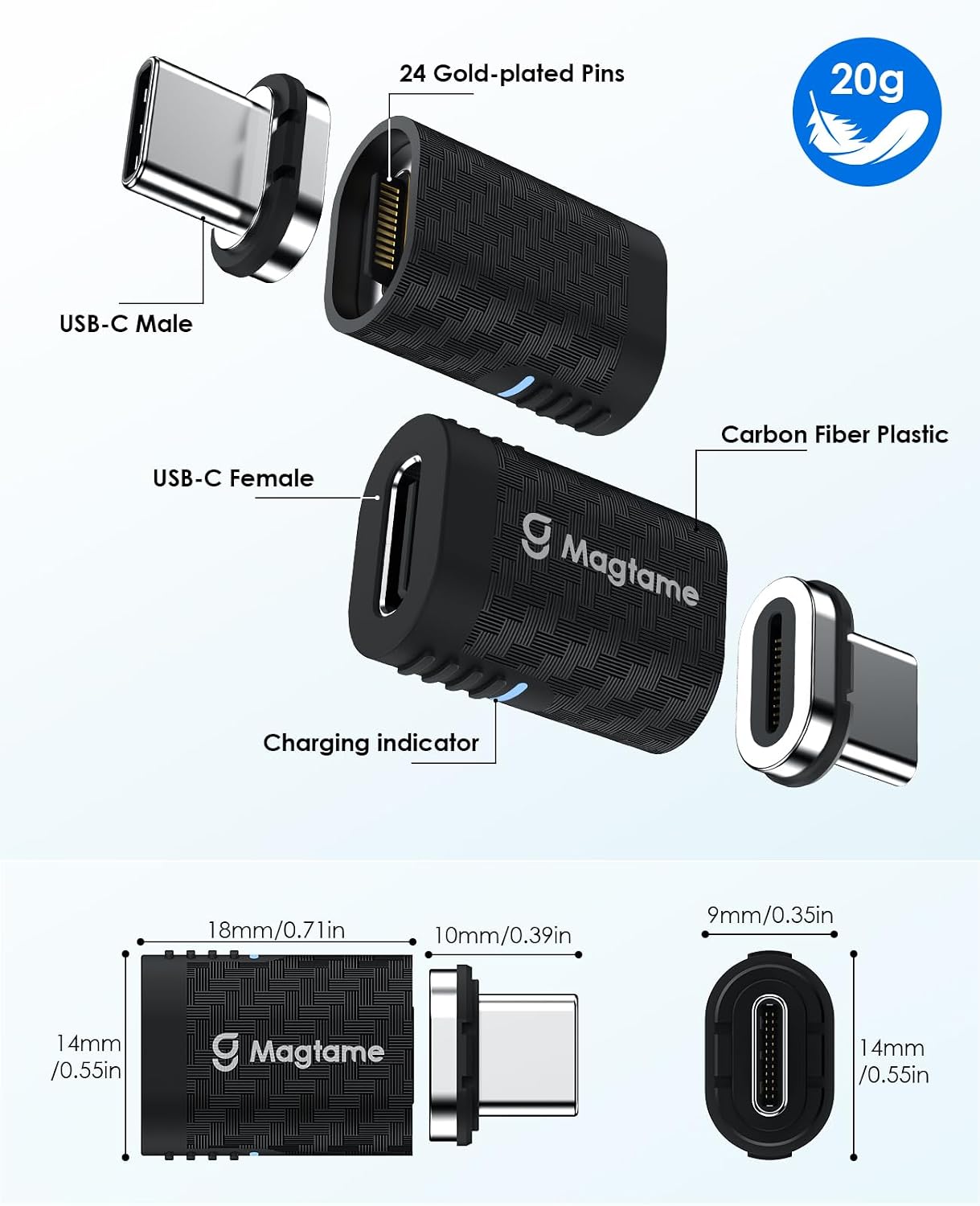 Detalle de Magtame Magtame Plastic Fiber USB‑C Magnetadapter 24‑Pin (2er‑Set) mit 240W, 40Gbps & 4K‑Video