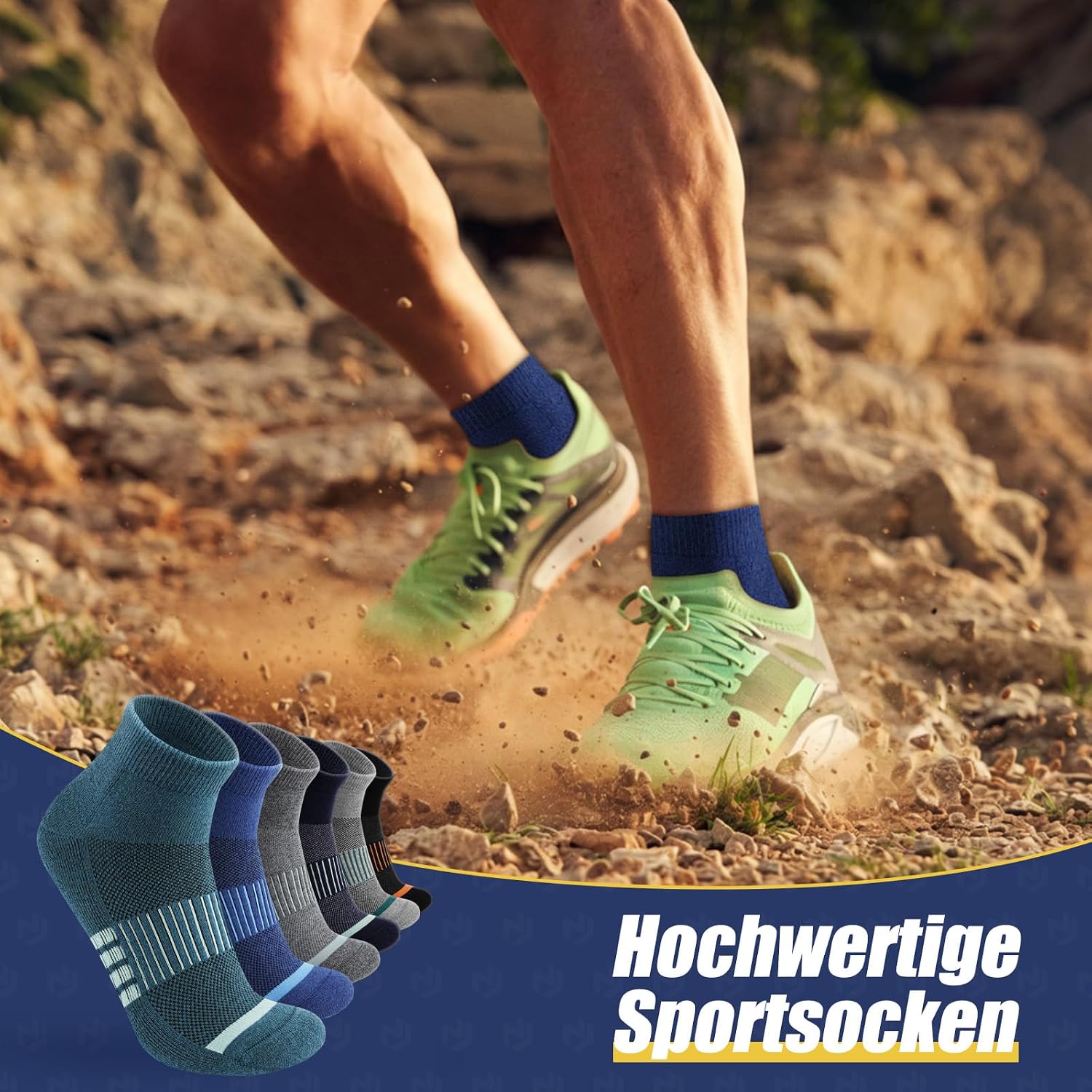 Detalle de Niofind Merino Wandersocken Damen & Herren – Gepolstert, atmungsaktiv, 6 Paar