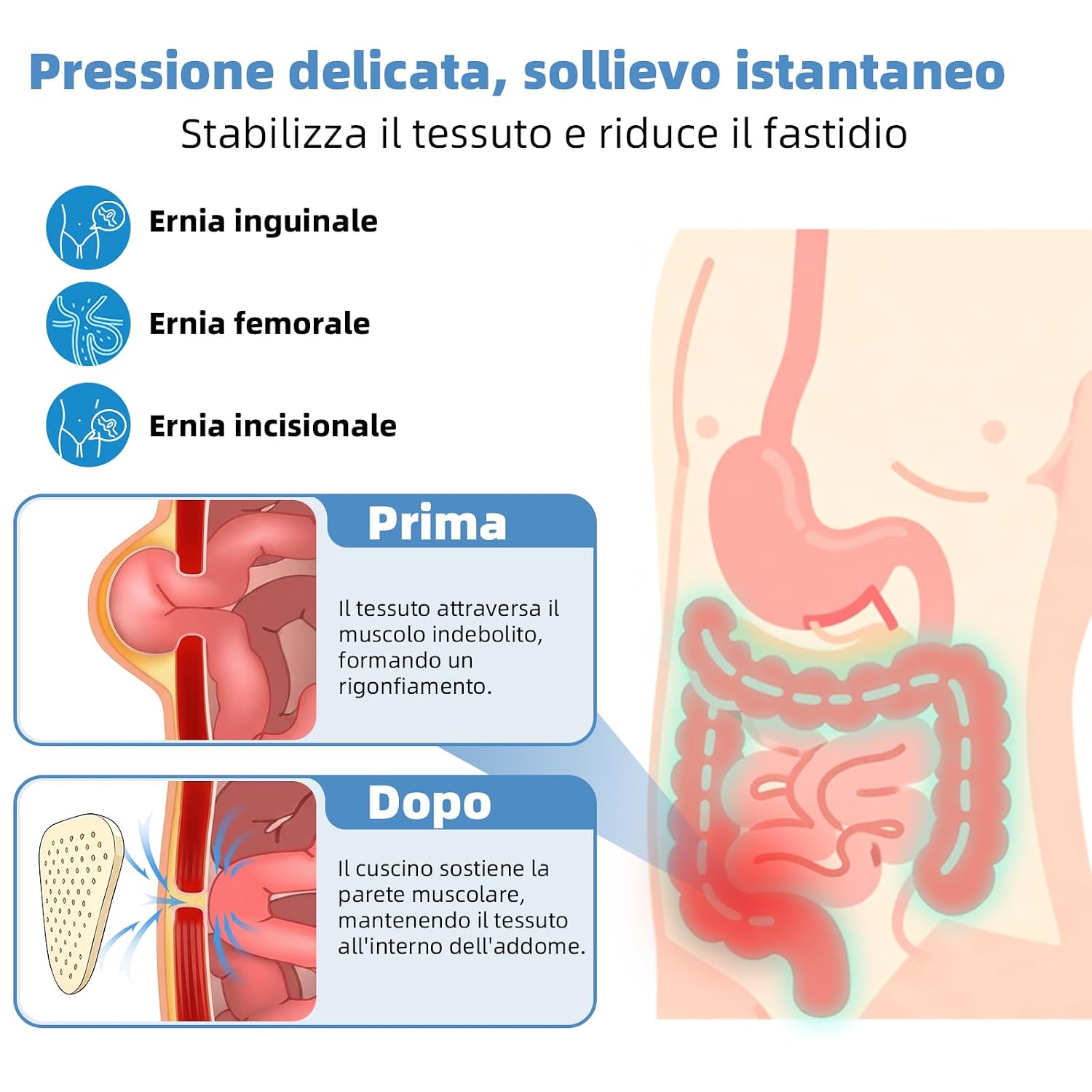 Detalle 2 de Tenbon Cintura per ernia XL con cuscinetti rimovibili: supporto discreto e regolabile per uomo e donna