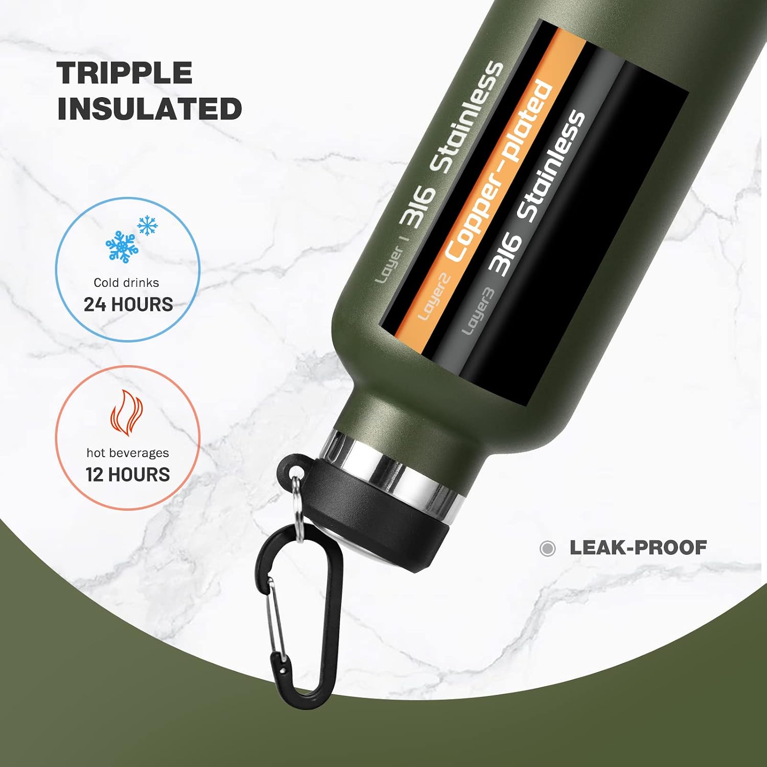 Thumbnail 2 de FEIJIAN 750/1000ml Stainless Steel Bottle