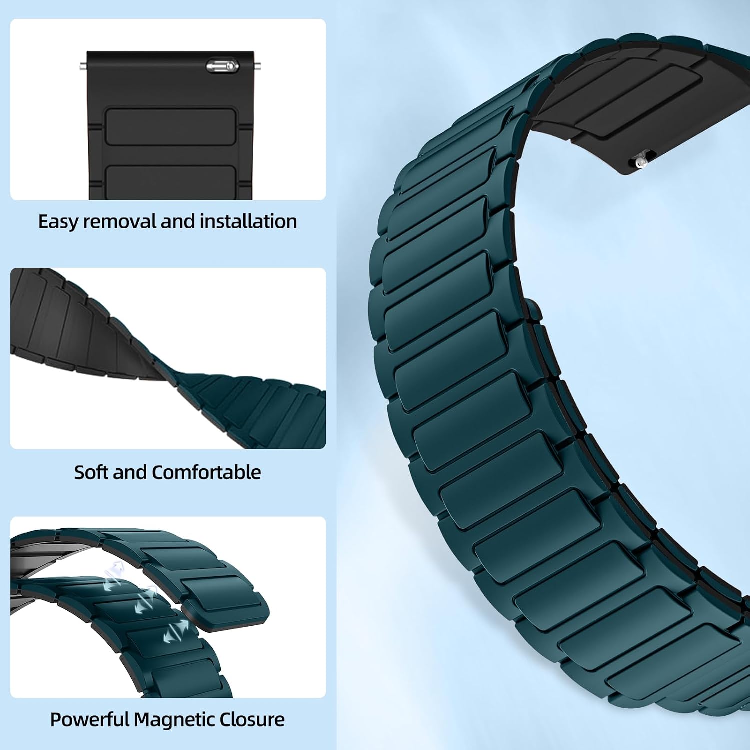 Thumbnail 1 de RosMank 22mm Silicone Watch Band with Magnetic Closure for Amazfit, Garmin, Xiaomi and More