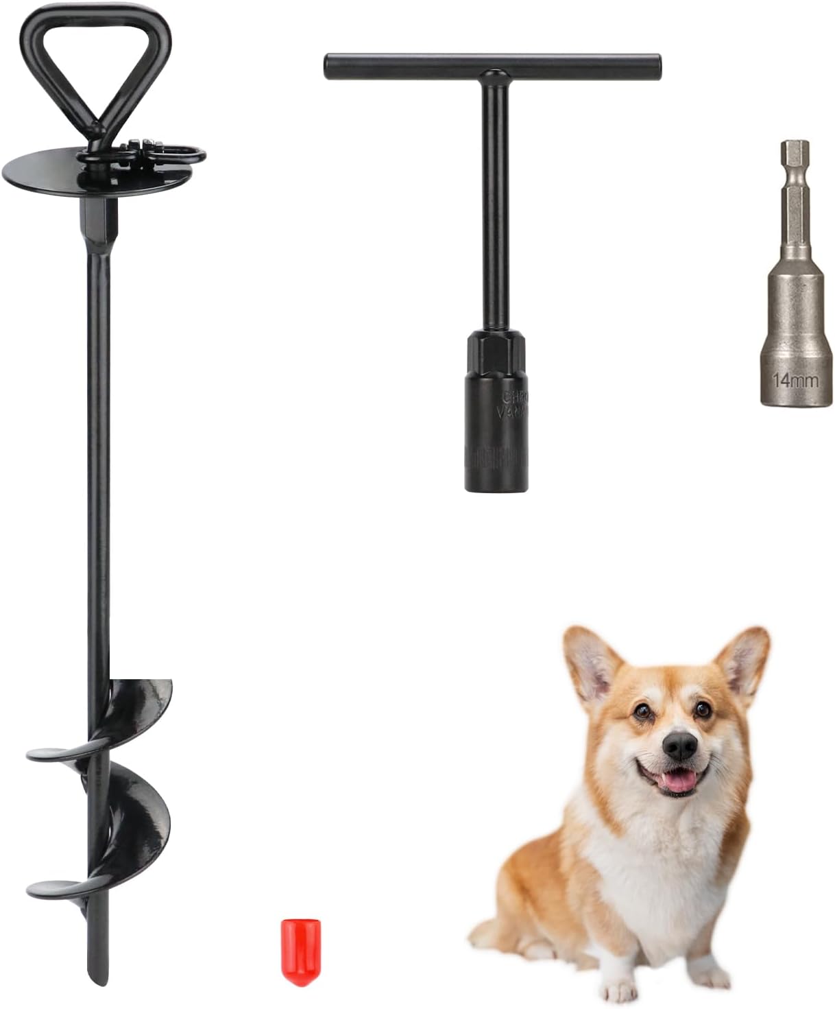 Detalle de Bodenanker für Hunde – 38 cm Anlegepflock aus Stahl mit 14 mm Adapter und 360° Drehring