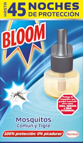 Detalle de Bloom Líquido Recambio (pack 4) para insecticida eléctrico: protección 6 en 1 sin perfume para mosquitos común y tigre