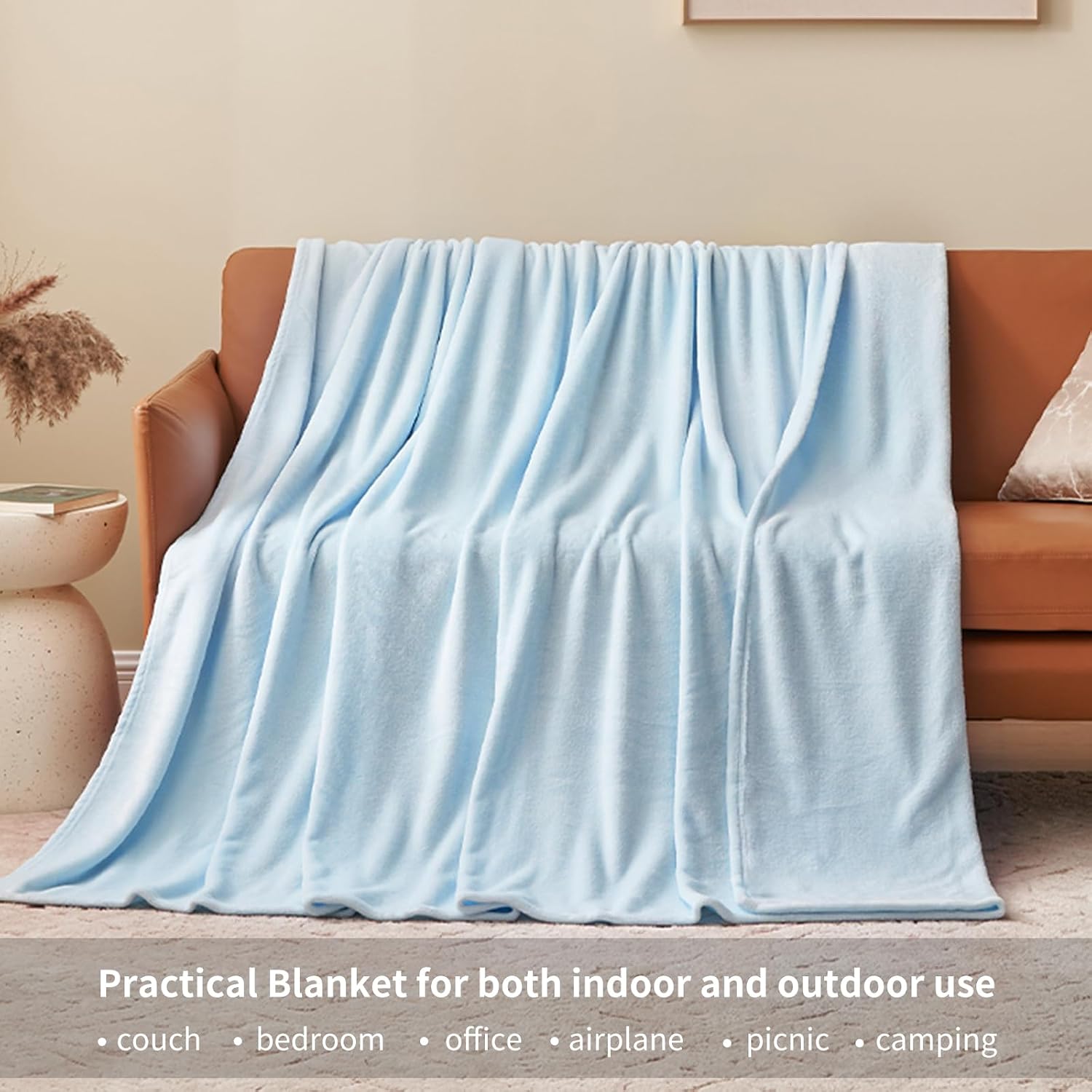 Thumbnail 2 de Aisbo Light Blue Throws Blanket for Sofas – 130x150cm Single Fluffy Fleece Throw