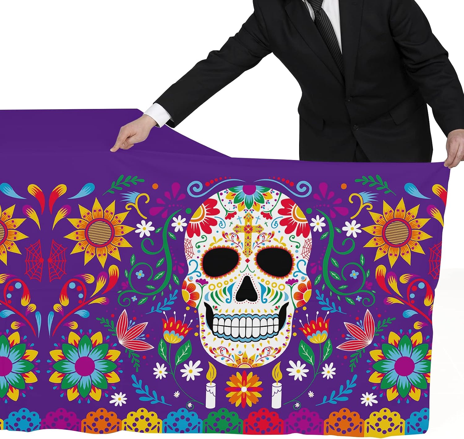 Detalle de Gatherfun Day of the Dead Plastic Tablecloth, 54 x 108 Inches, 3-Pack