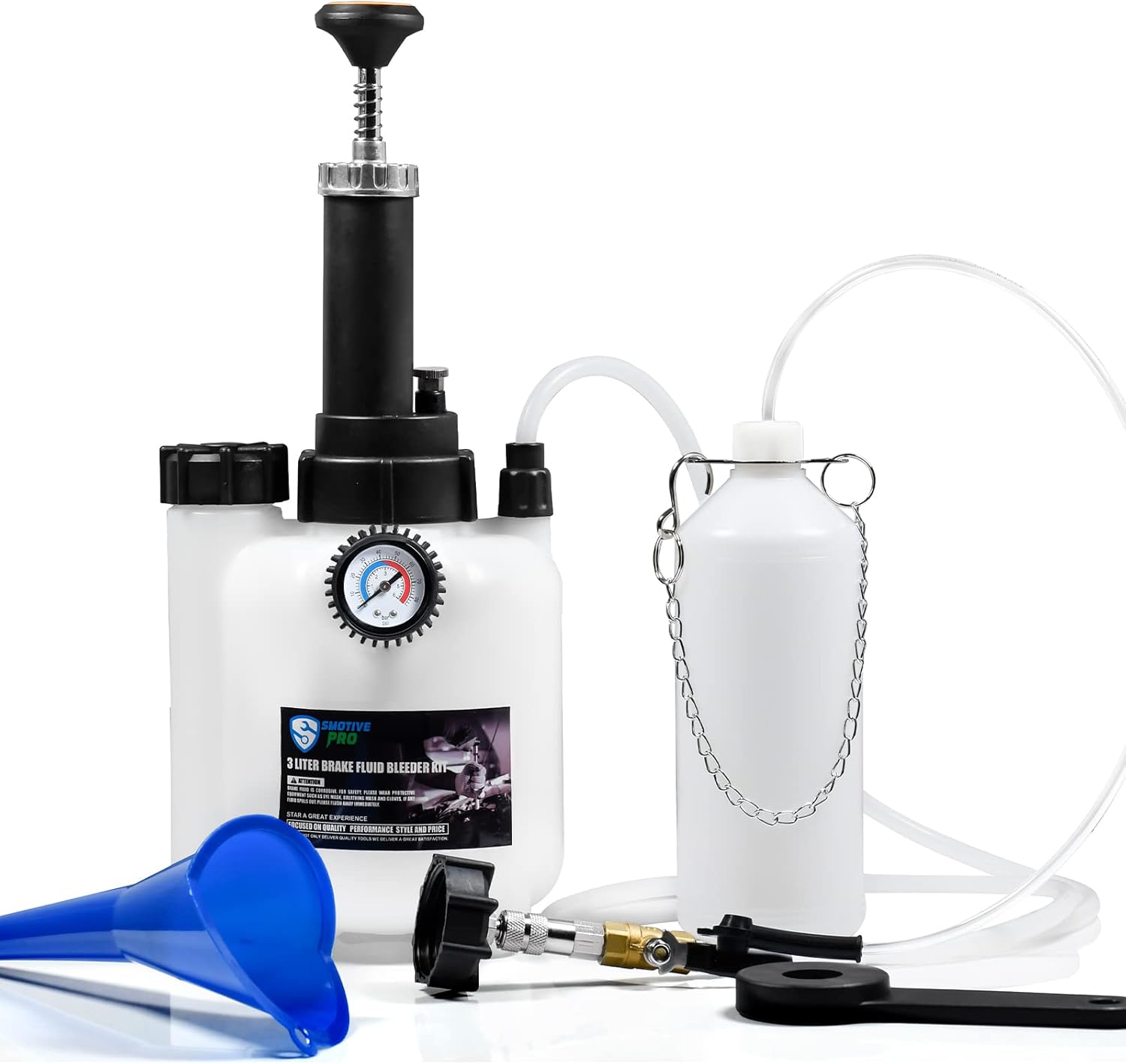 Detalle de SMOTIVEPRO Brake Bleeding Kit: 3L Manual Bleeder with 1L Bottle and E20 Master Cylinder Adapter