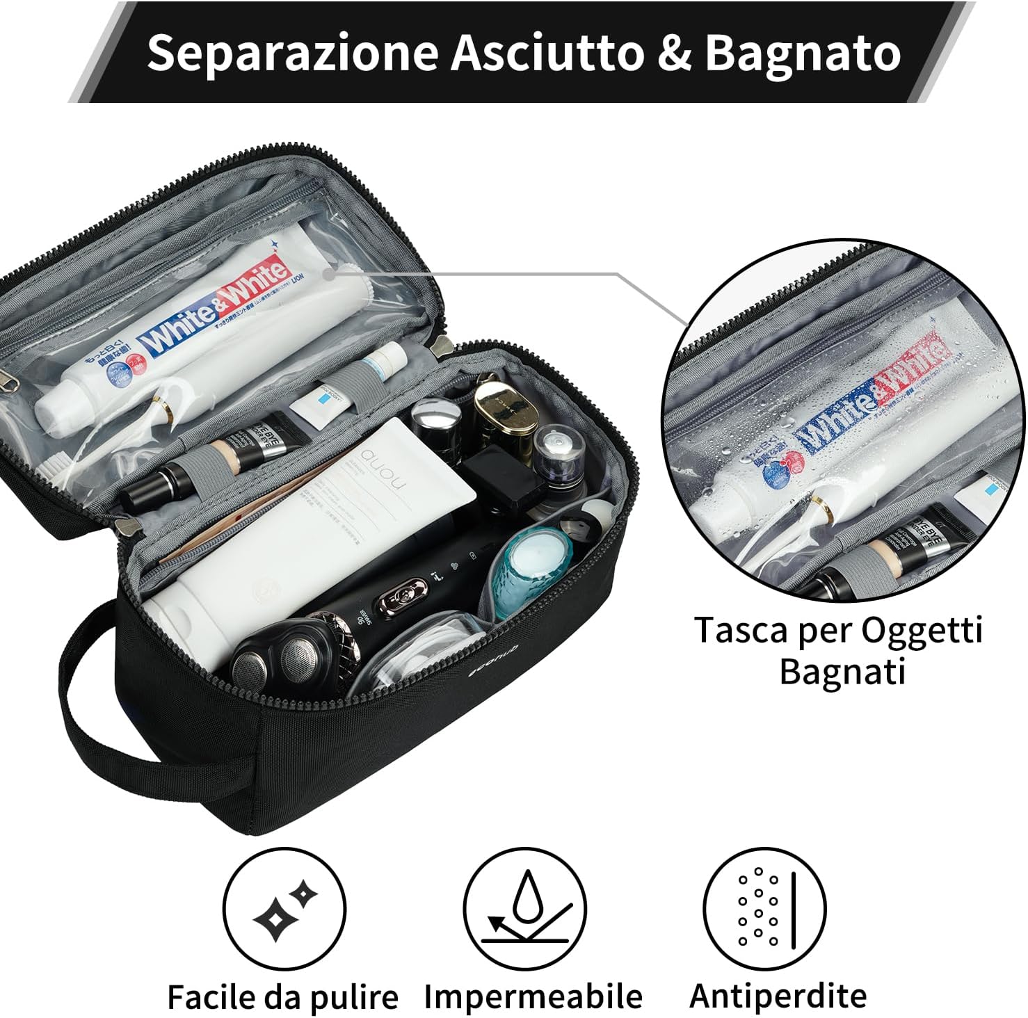 Thumbnail 2 de ECOHUB Borsa da toilette da viaggio con separazione asciutto/bagnato (brevetto pendente) ECOHUB, nero