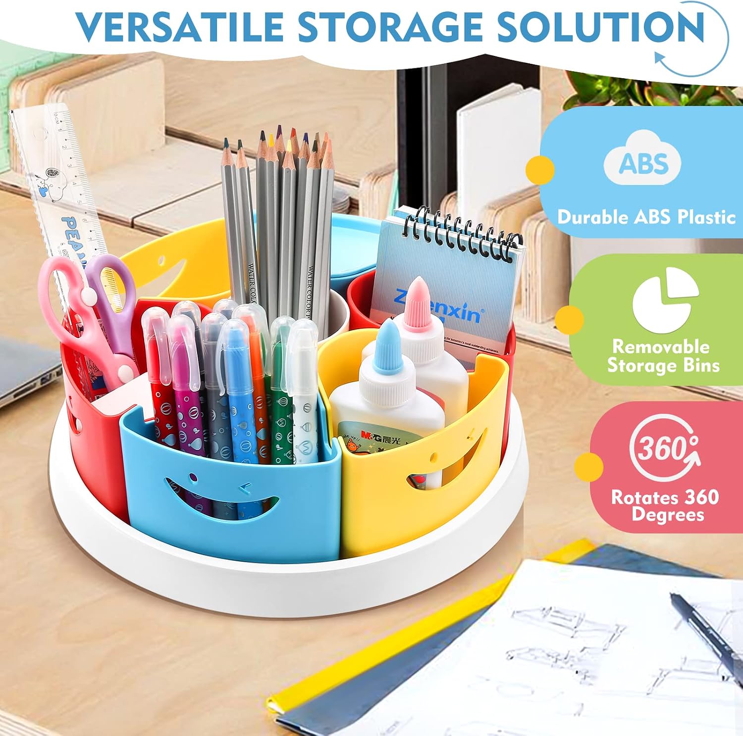 Thumbnail 1 de MeCids Drehteller-Organizer für Büro und Schule – 360° drehbar, 7 abnehmbare Fachteile, Handyhalterung, robustes ABS