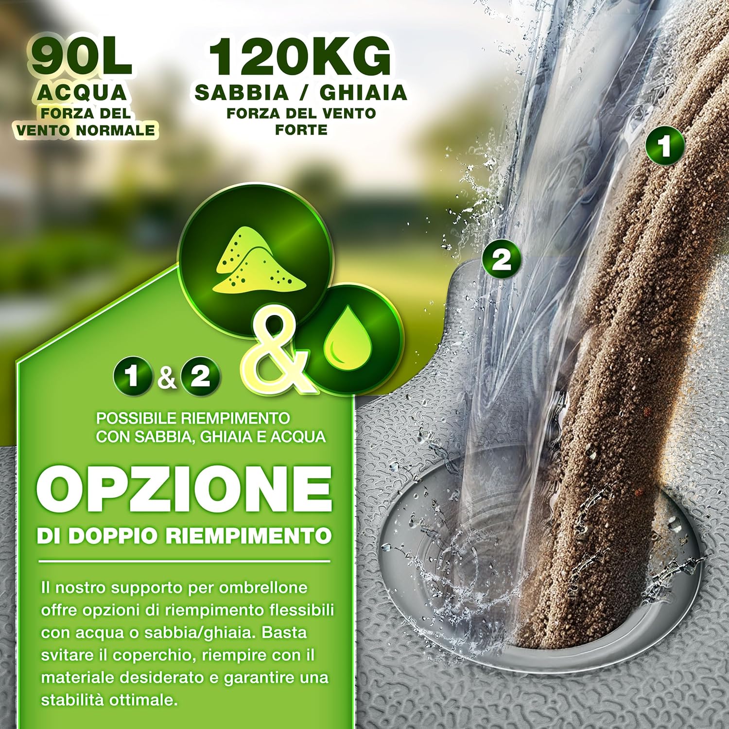 Detalle de tillvex Base Ombrellone 90 L / 120 kg 🌂