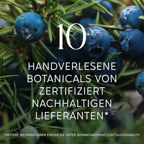 Detalle de Bombay Sapphire London Dry Gin – Dampfinfusion mit 10 handverlesenen Botanicals, 40% vol., 700 ml