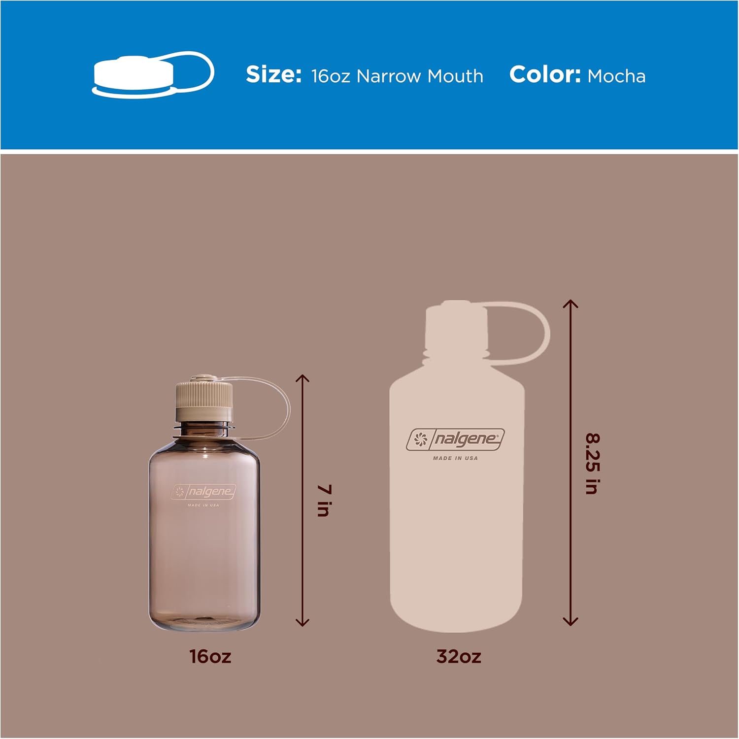 Detalle 1 de Nalgene SUSTAIN-NM-16OZ 16 oz Narrow-Mouth Water Bottle, Mocha