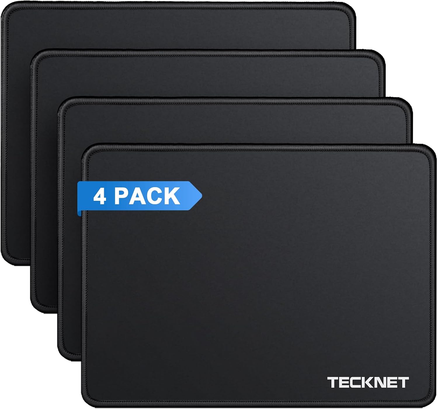 Detalle de TECKNET 4-Pack Black Mouse Pads with Waterproof Surface and Stitched Edges