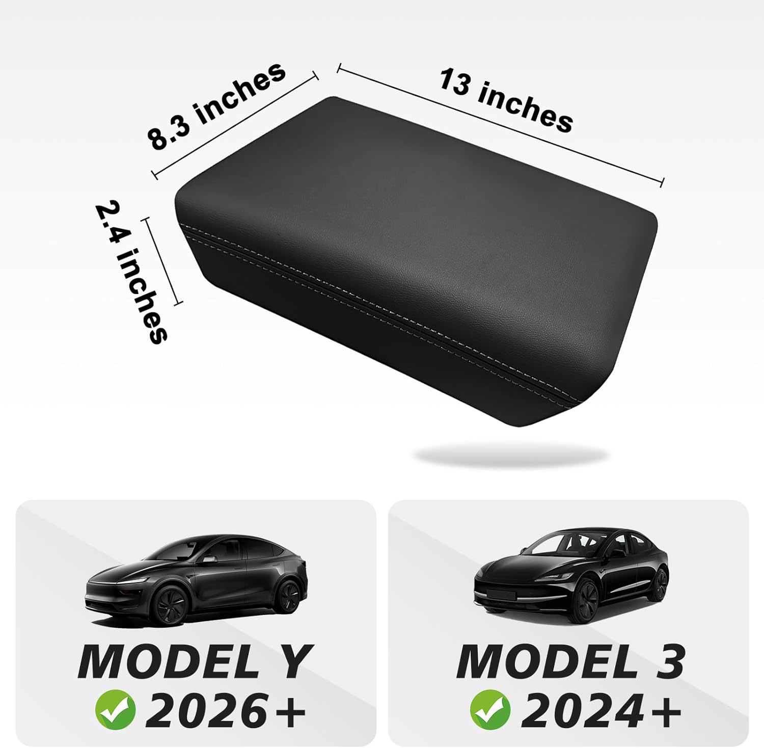 Detalle de Muslogy Center Console Armrest Cover for Tesla Model Y Juniper 2026+ / Model 3 Highland 2024+ (Black Vegan Leather, Snap-On, 4-Layer Design)
