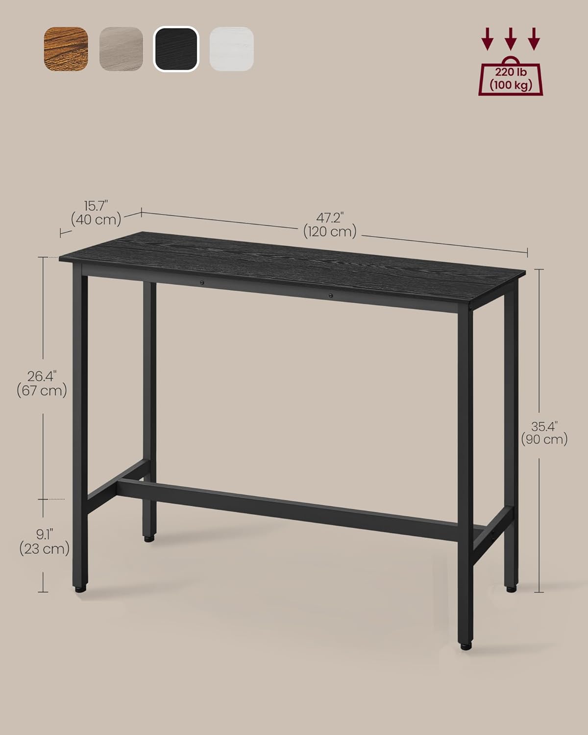 Thumbnail 2 de VASAGLE bar table LBT120B56 (40 x 120 x 90 cm) – industrial-style high kitchen/dining table in ebony black