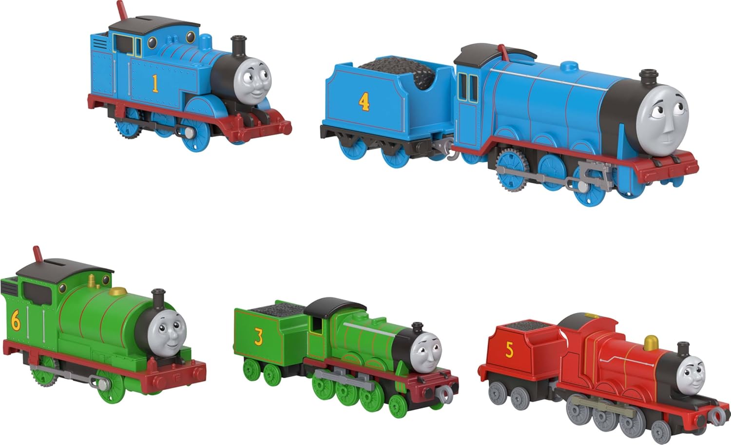 Coffret Fisher-Price Thomas et ses Amis JHF10 : 2 grandes locomotives en métal moulé + 3 locomotives motorisées