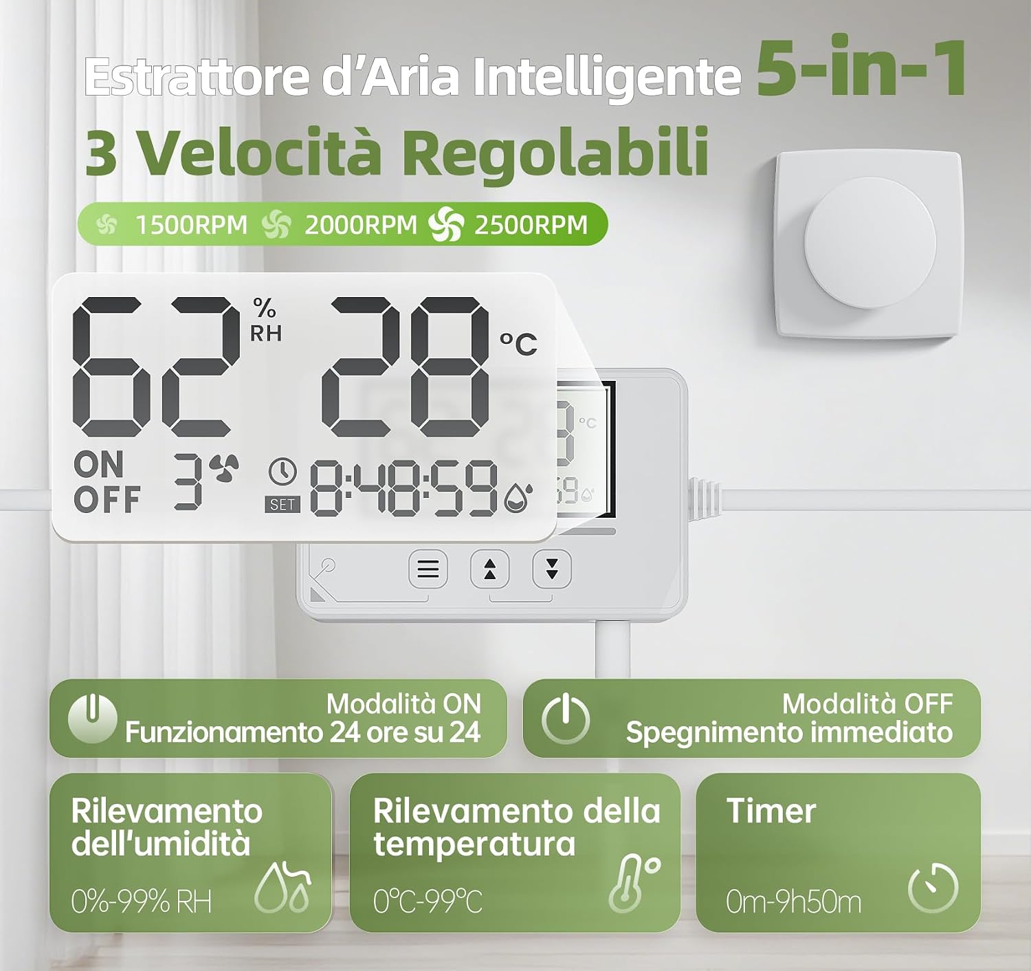 Detalle de BUMSOU Ventola di estrazione 100mm con sensore di umidità, sensore di temperatura e timer P119