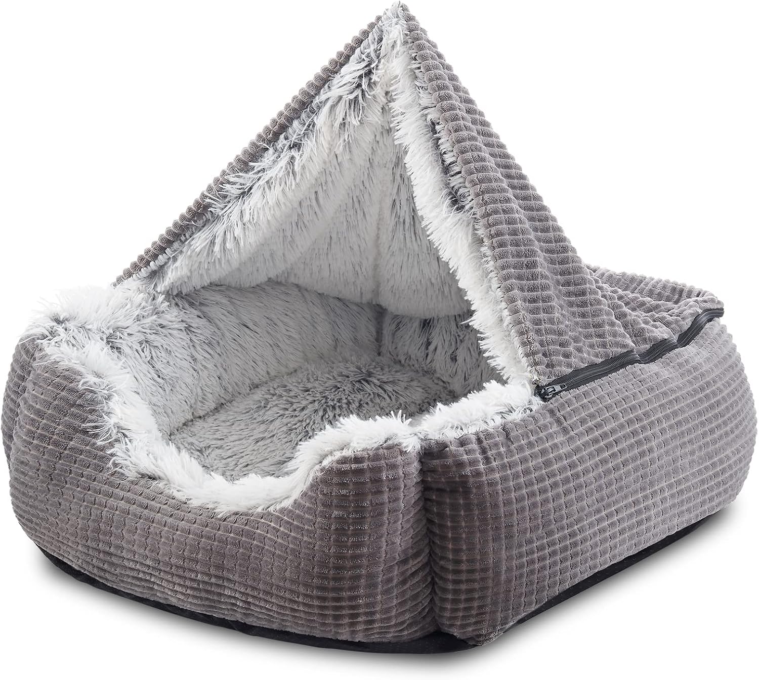 Detalle de MIXJOY 35-Inch Cave Dog Bed with Attached Blanket and Bolstered Sides