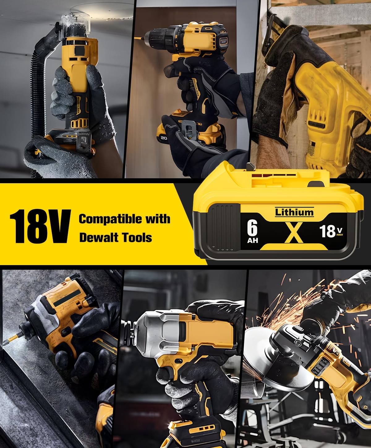 Thumbnail 6 de 2 x 18V 6.0Ah Batteries DCB182 Replacement for Dewalt 18V - Long-Lasting Power with LED Indicator