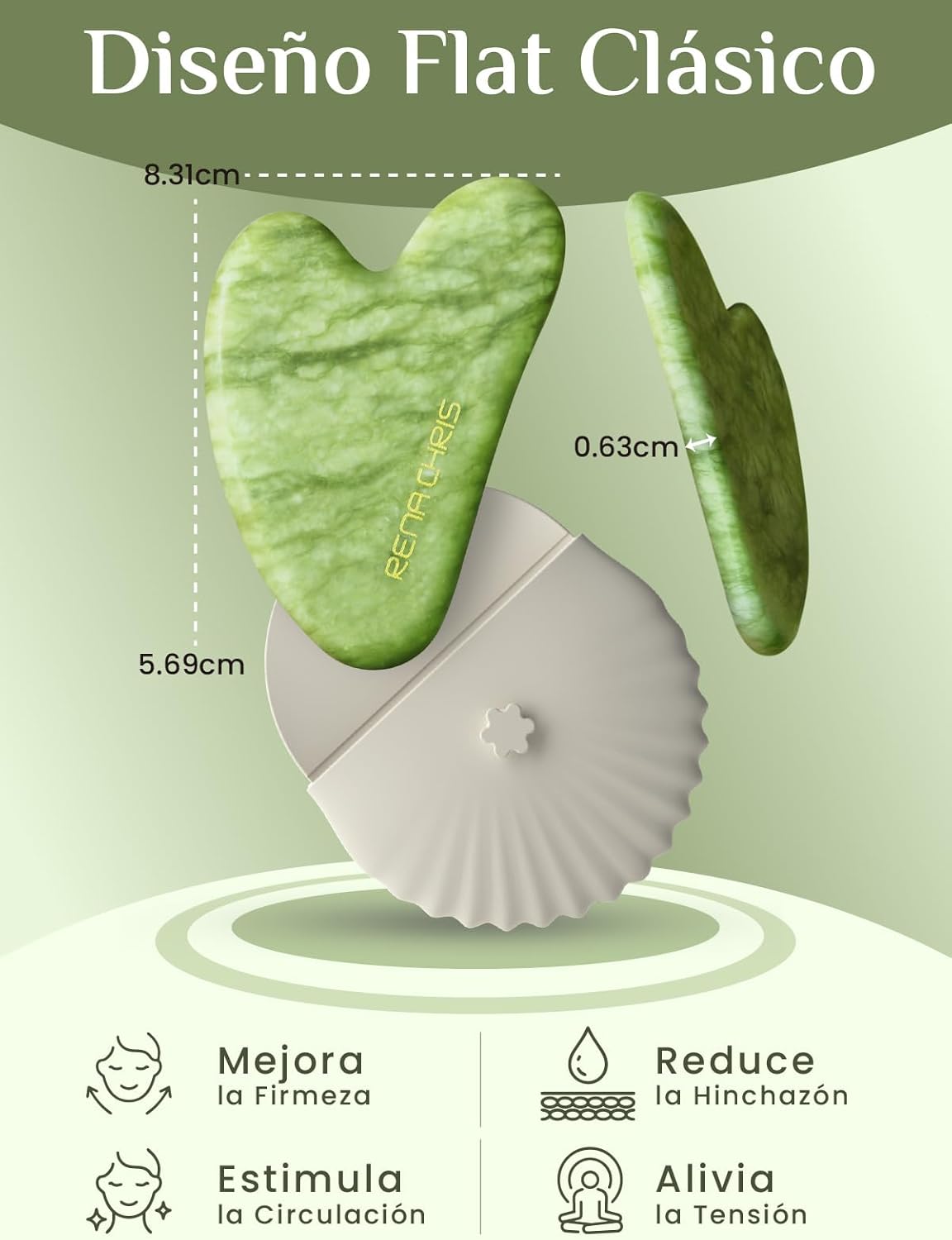 Detalle 2 de Rena Chris Gua Sha Jade Facial Masajeador 100% natural