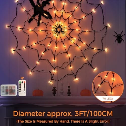Thumbnail 1 de CNMTCCO Halloween Spinnennetz-Lichter mit Plüschspinne – 70 LED, 100 cm Durchmesser