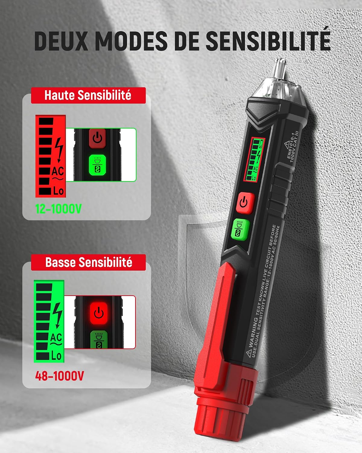 Detalle de KAIWEETS HT100 Détecteur de tension 12V–1000V