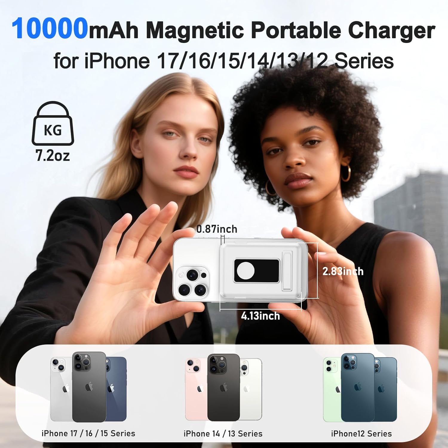 Detalle de Vexnara Power Bank iPhone 10000mAh con MagSafe: ricarica wireless 20W, supporto pieghevole e PD Quick Charge