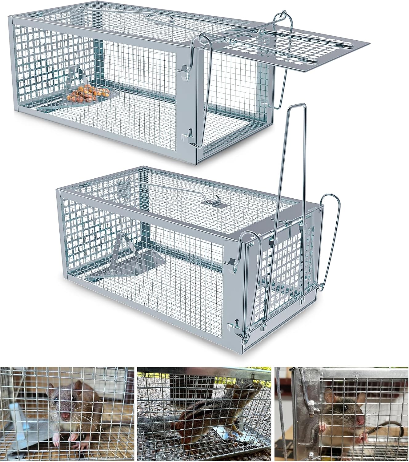 Wanqueen 01 Live-Catch Rodent Trap, 2-Pack, Galvanized Steel
