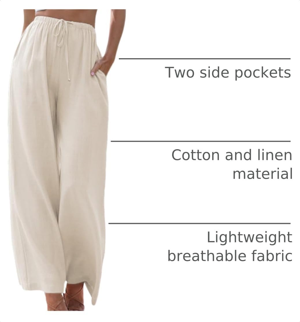 Detalle 2 de Faleave Women's Cotton Linen Palazzo Pants with Pockets