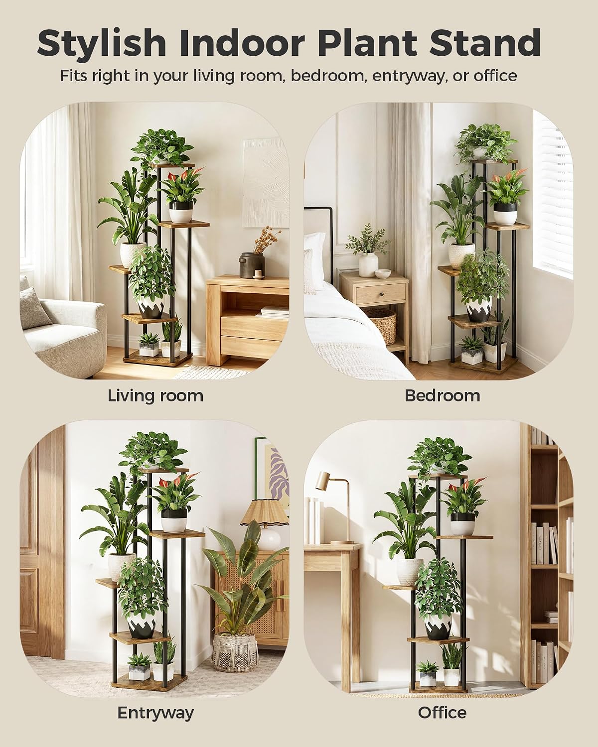 Detalle 1 de Bamworld HTMYX-5T-BLK 5-Tier Corner Plant Stand with Metal Frame