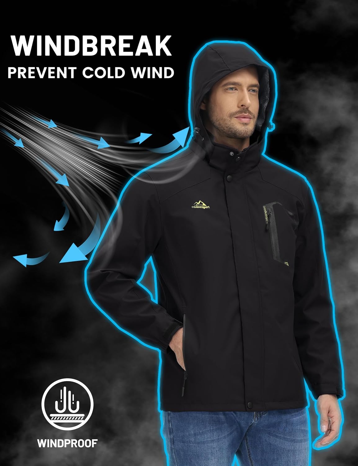 Detalle 2 de TACVASEN Men's Lightweight Hooded Waterproof Softshell Rain Jacket