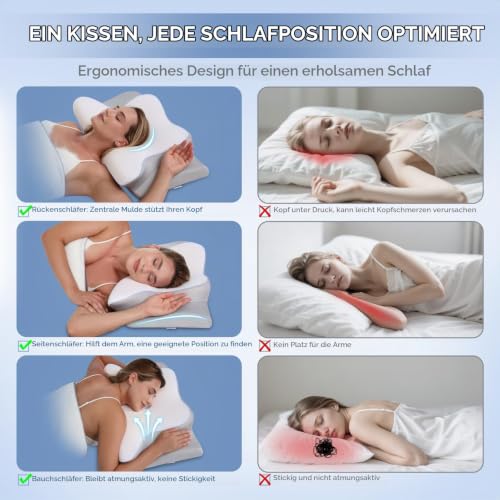 Detalle 2 de Missleep Fehlschlaf Nackenstützkissen – ergonomisches Memory Foam Kissen mit zwei Höhen und kühlendem Bezug