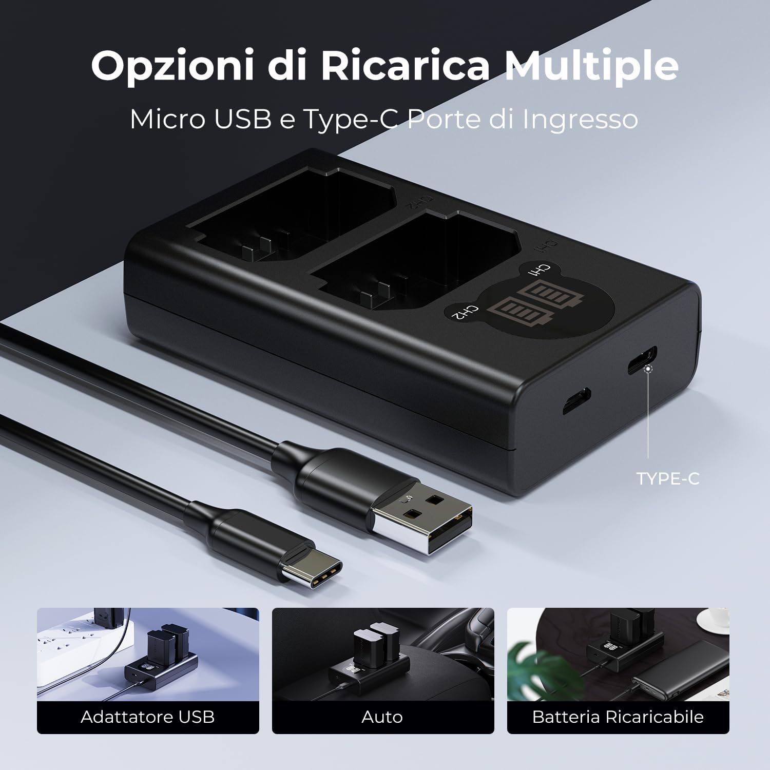Detalle 2 de K&F CONCEPT Caricabatterie NP-FZ100 doppio slot 700mA