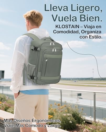 Detalle 2 de KLOSTAIN Mochila de cabina 40x30x20 cm | 24 L verde, apta para Ryanair y más