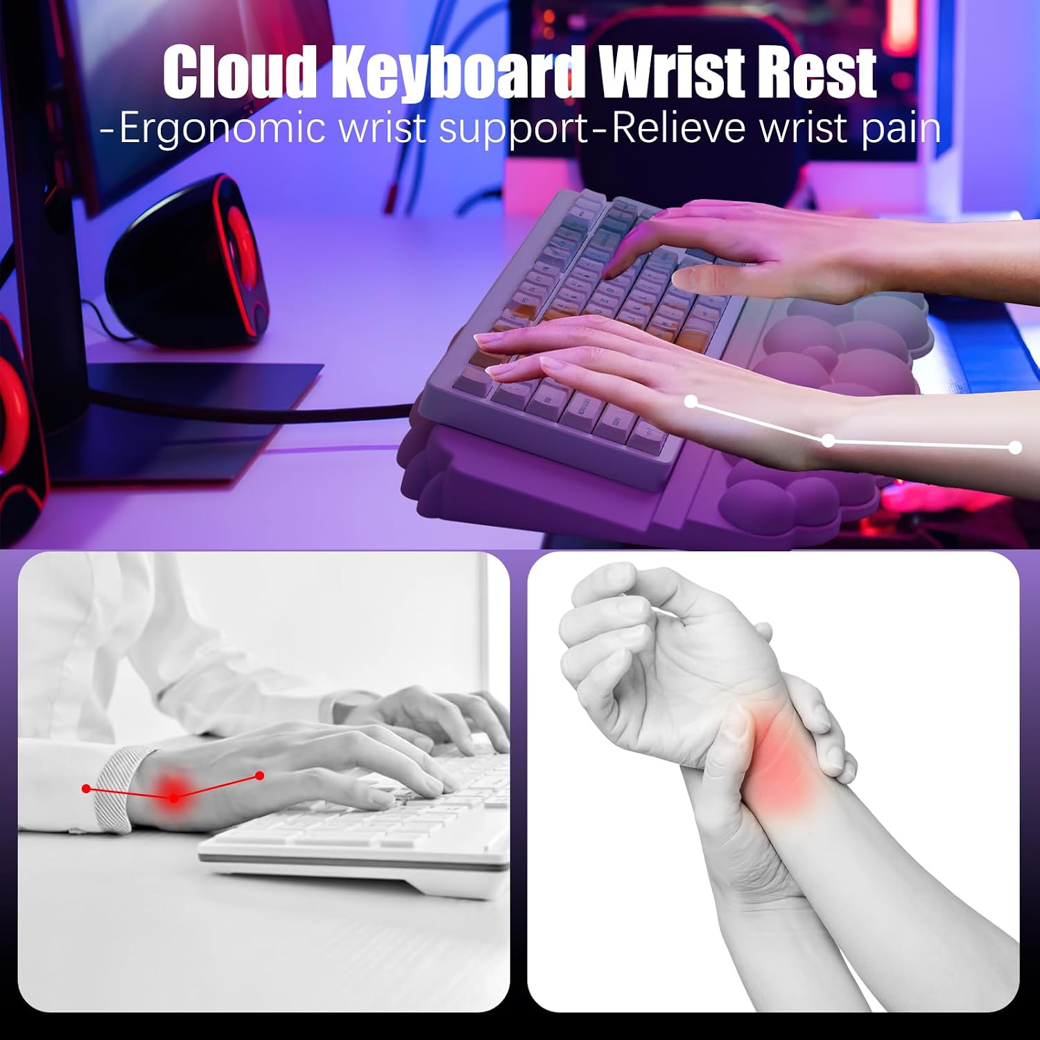 Detalle 2 de Lomil WR01C Cloud Keyboard Wrist Rest Set, Memory Foam, Rainbow