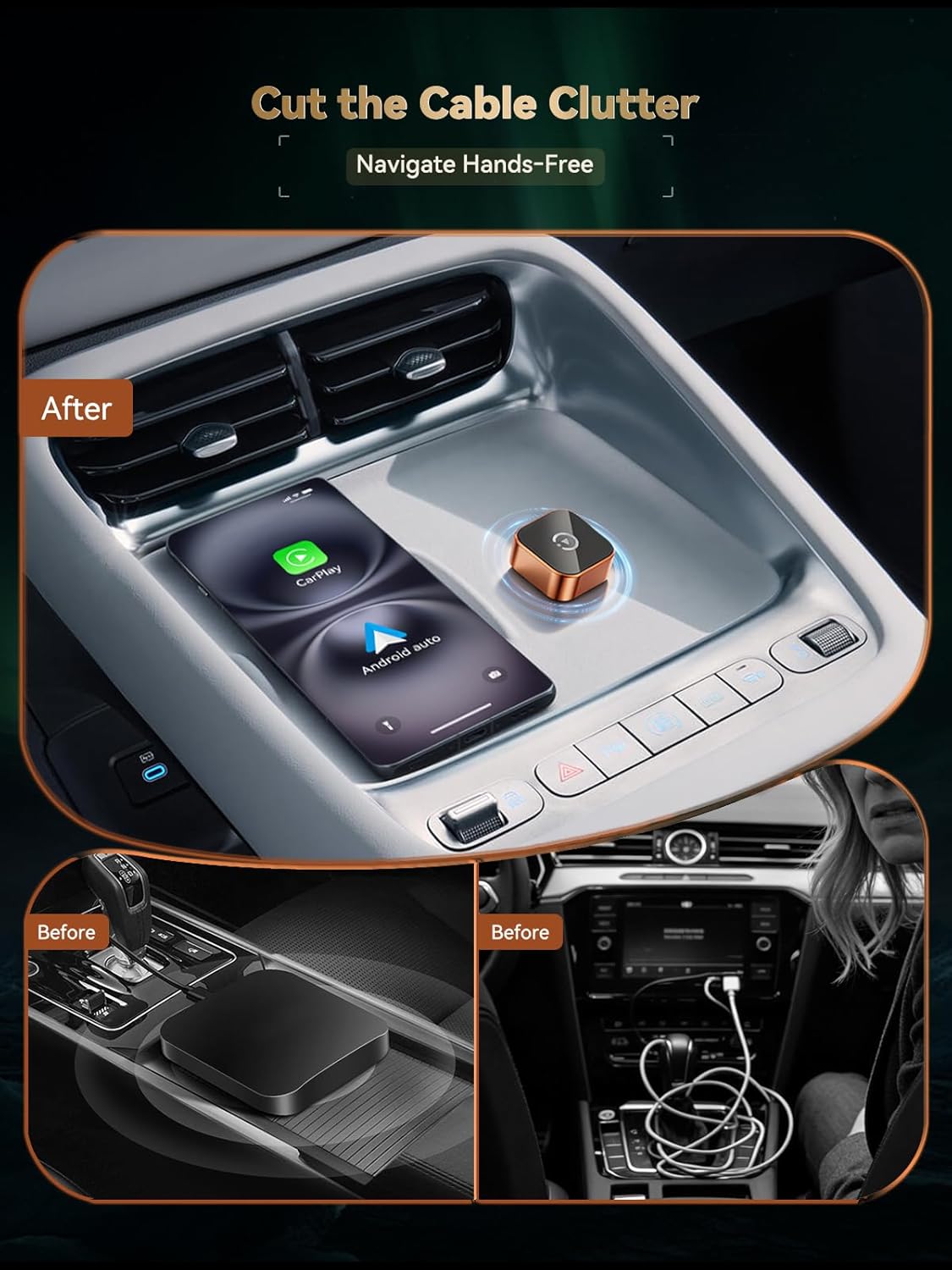 Detalle de Spedal 2026 Wireless CarPlay & Android Auto Adapter 2-in-1 – kabellos, mit WiFi 6 (Orange)